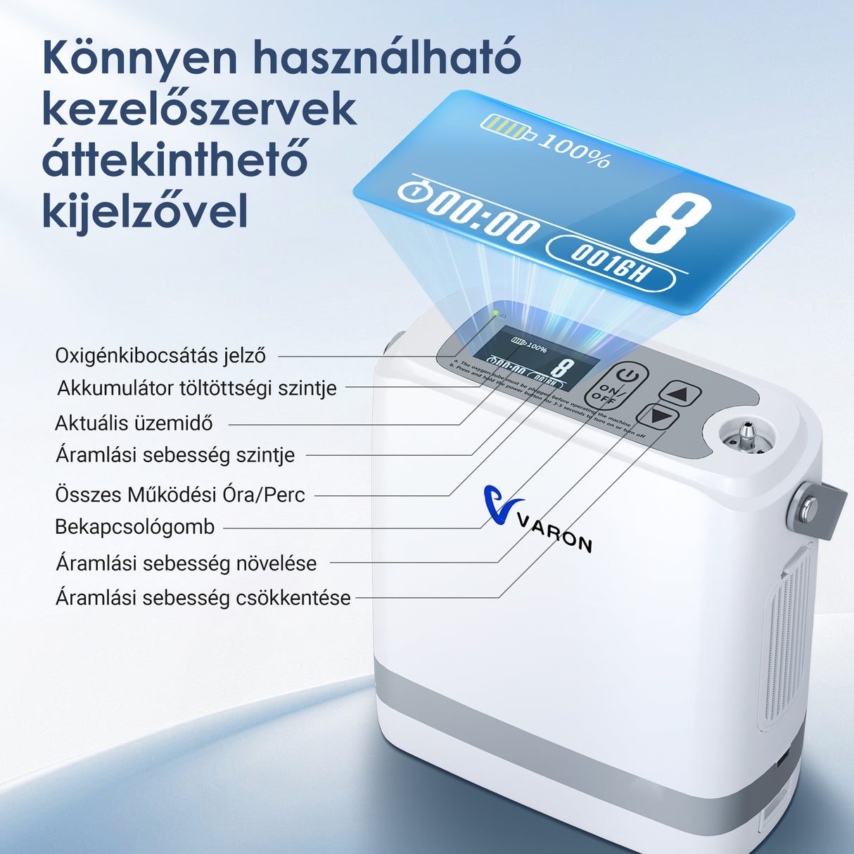 (Előértékesítés)VARON VP-8G | Hordozhato oxigen koncentrator (1-8 beállítás)