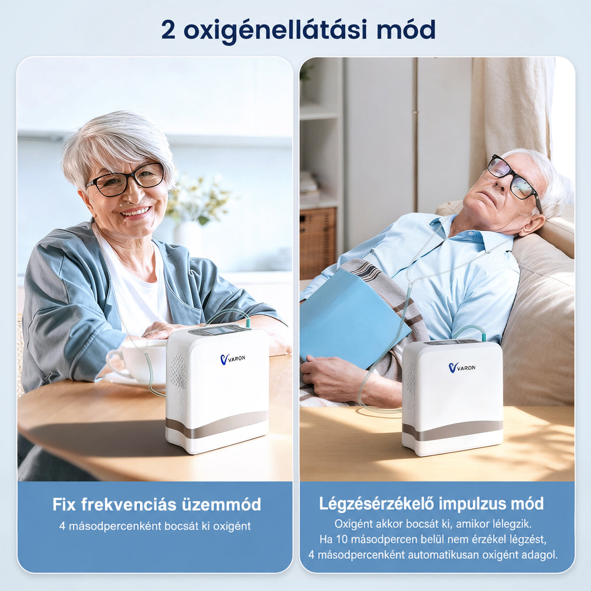 VARON VP-8 Lite | 2 kg-os könnyű pulzusos oxigénkoncentrátor (7 fokozatú áramlás)