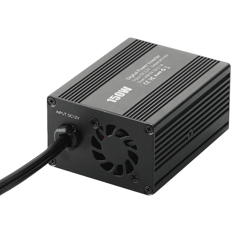 150 W-os autós inverter kettős USB-porttal, 3.1A, 12V-ról 110V/220V feszültségre