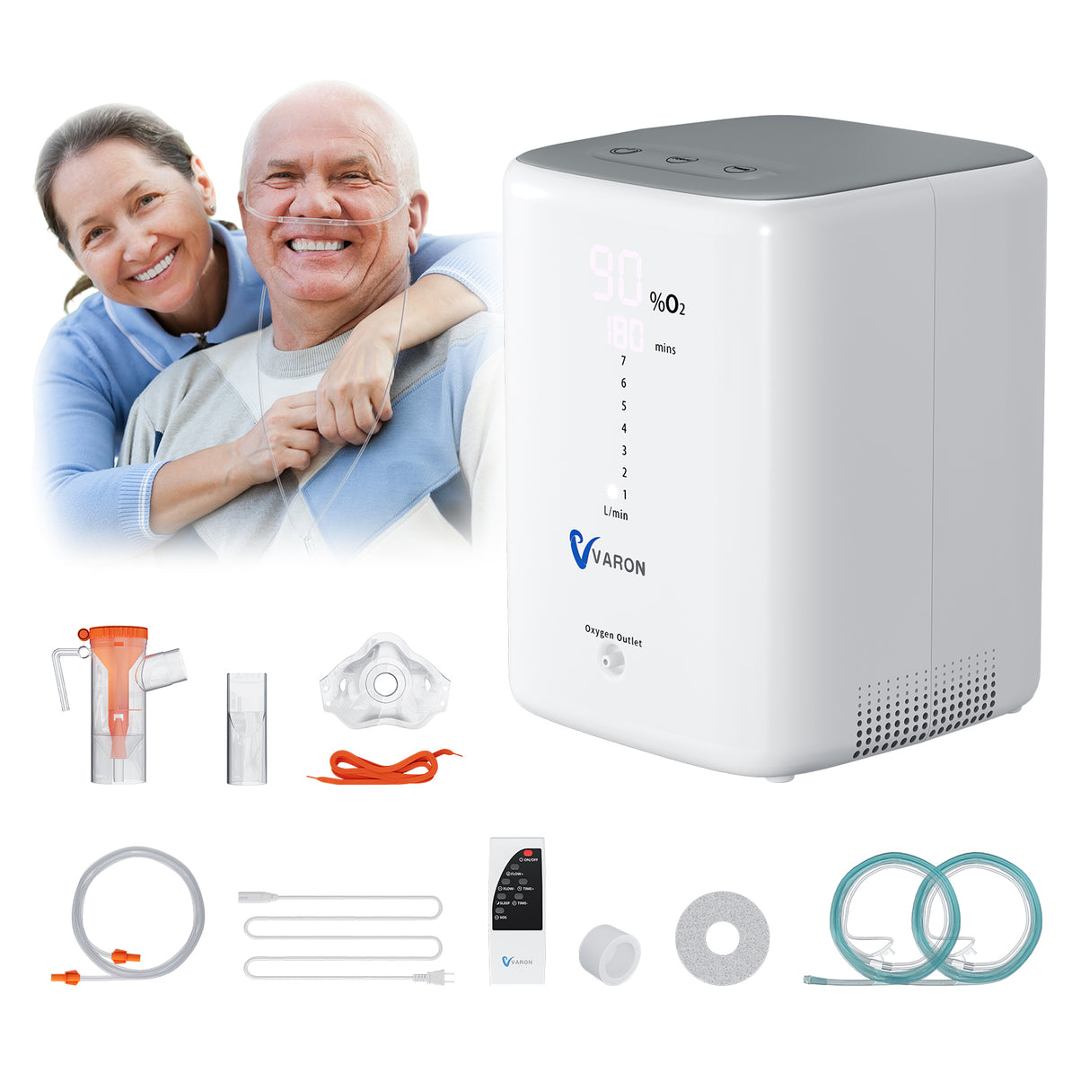 VARON VH-3 Sauerstoffkonzentrator für Zuhause | Komfortable Therapie mit 1-7 l/min, CE-geprüft