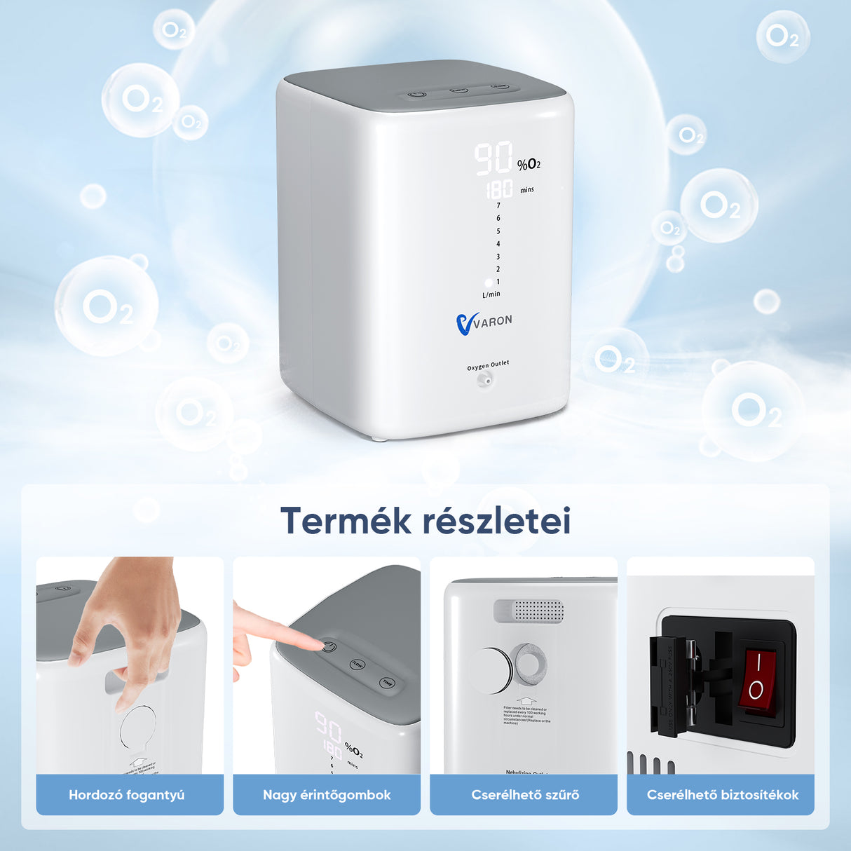 VARON VH-3 Sauerstoffkonzentrator für Zuhause | Komfortable Therapie mit 1-7 l/min, CE-geprüft