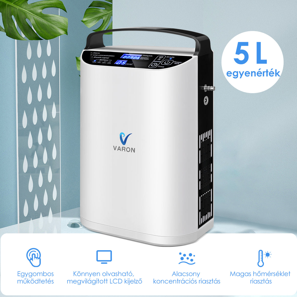 VARON VP-1 hordozható pulzáló oxigénkoncentrátor, könnyű és utazásbarát