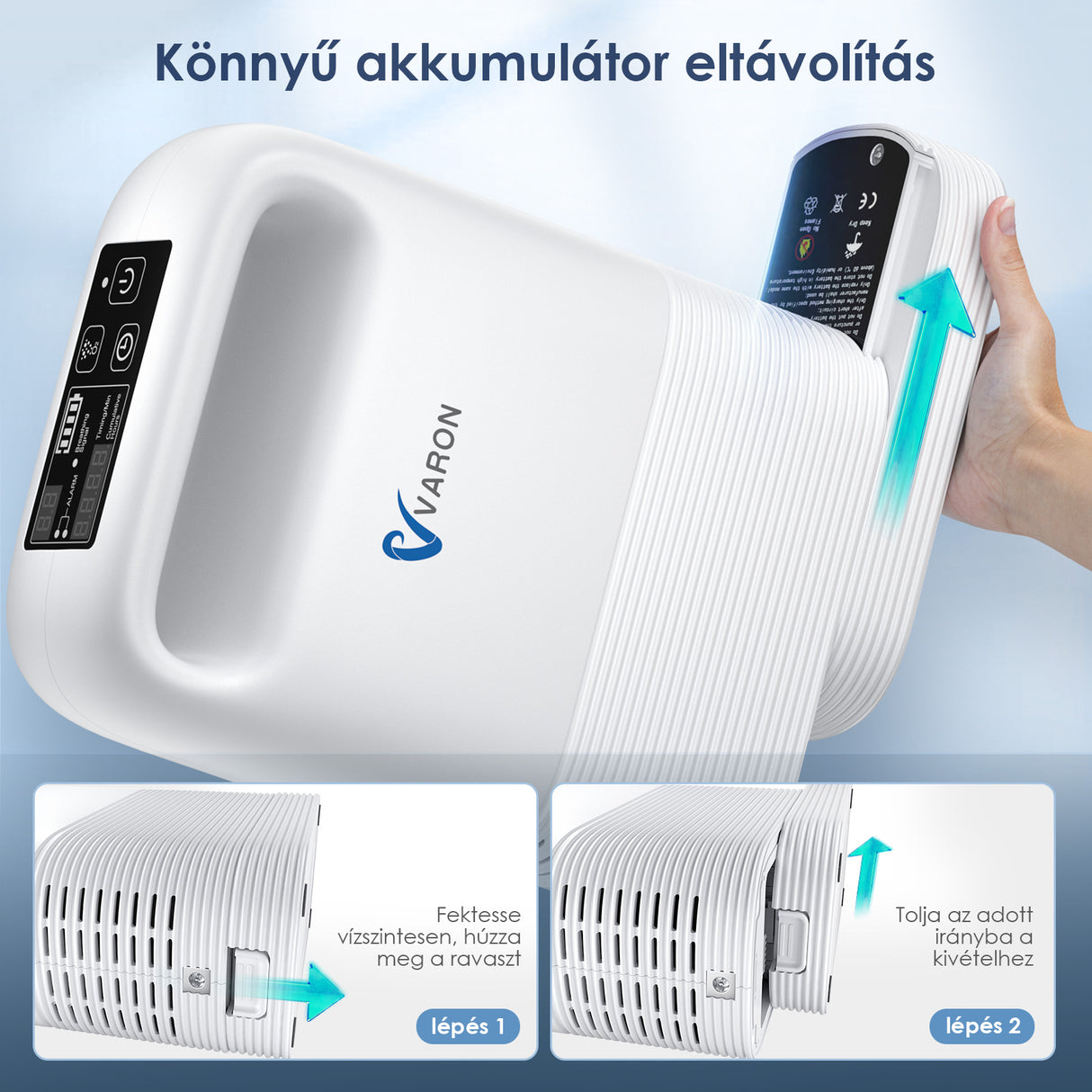 VARON VP-2 hordozható impulzus oxigénkoncentrátor, hosszú akkumulátor-üzemidővel aktív felhasználók számára