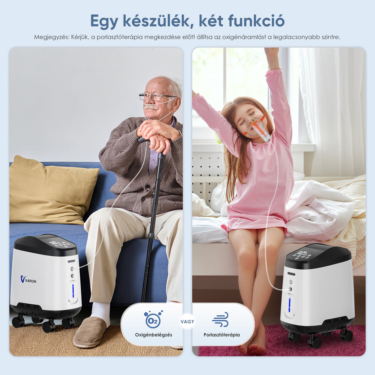 VARON VH-2 PRO Otthoni oxigen koncentrator | 1-9L / perc állítható, 24 órás működés, CE-jóváhagyás