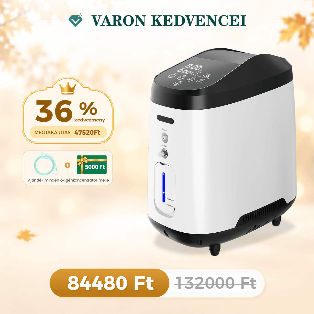 VARON VH-2 Otthoni oxigen koncentrator | 1-7L / perc állítható, 24 órás működés, CE-jóváhagyás