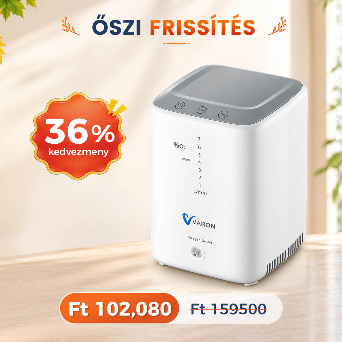 VARON VH-3 Otthoni oxigen koncentrator | 1-7L / perc kényelmes terápia, CE-jóváhagyás
