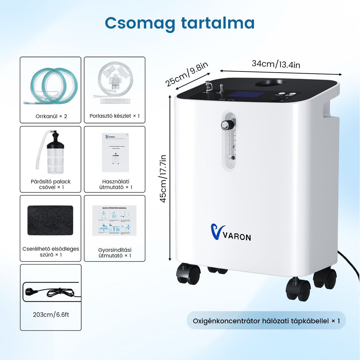 VARON VH-3 PRO Otthoni oxigen koncentrator | 1-10L / perc kényelmes terápia, CE-jóváhagyás