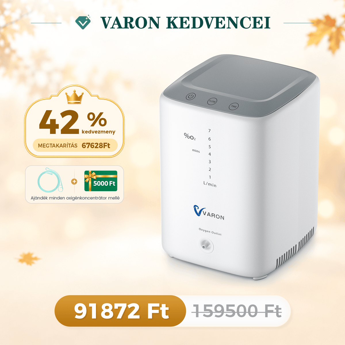 VARON VH-3 Otthoni oxigen koncentrator | 1-7L / perc kényelmes terápia, CE-jóváhagyás