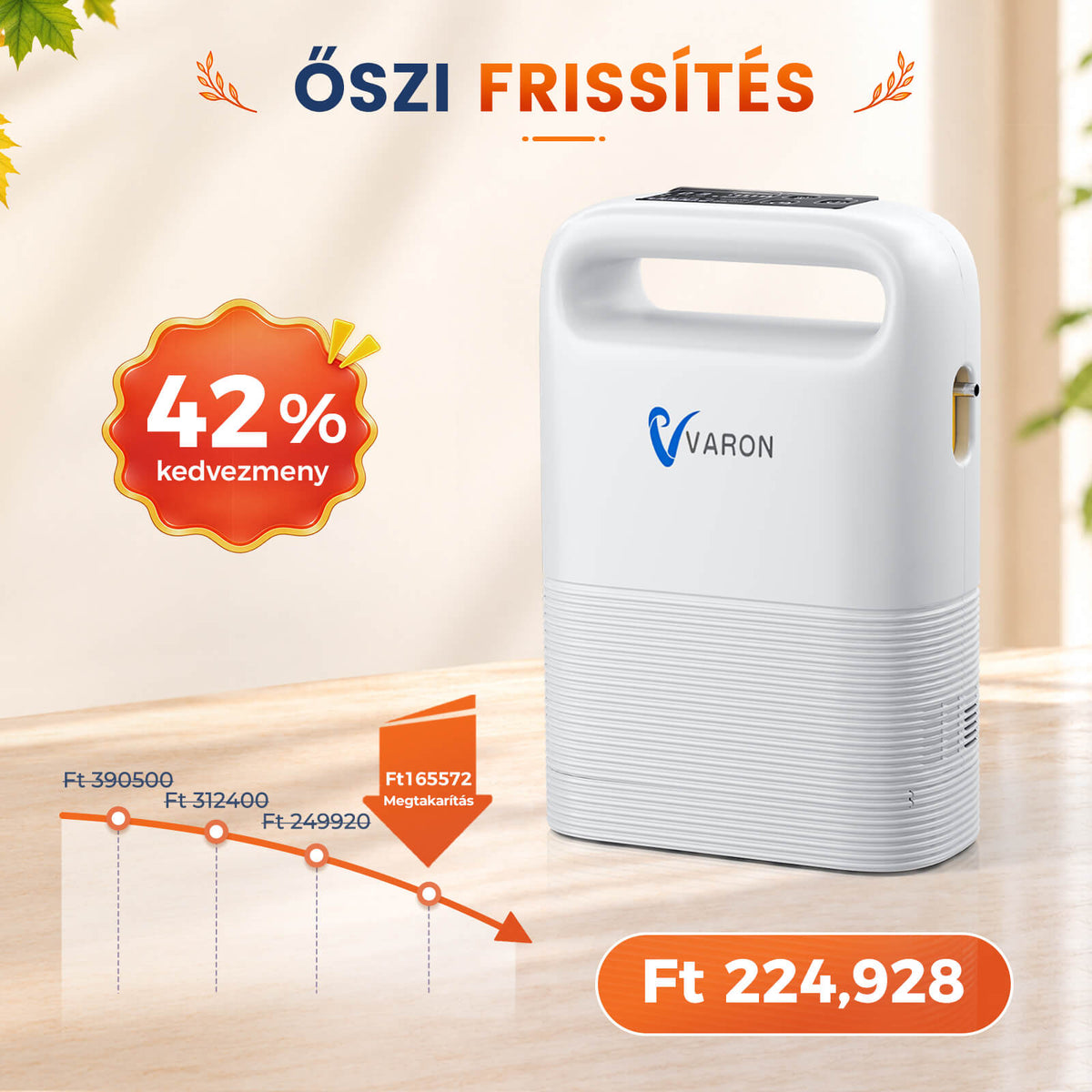 VARON VP-2 Pulse hordozható oxigénkoncentrátor | 93% oxigén, hosszú akkumulátor, CE-jóváhagyás