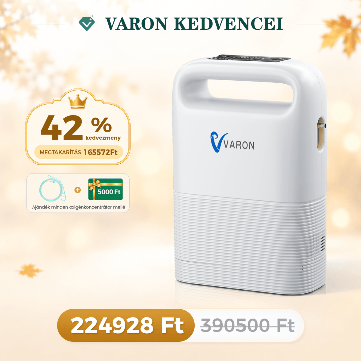 VARON VP-2 Pulse hordozható oxigénkoncentrátor | 93% oxigén, hosszú akkumulátor, CE-jóváhagyás