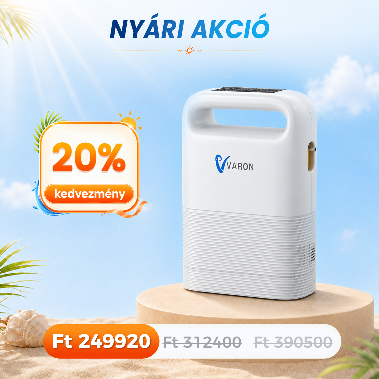 VARON VP-2 Pulse hordozható oxigénkoncentrátor | 93% oxigén, hosszú akkumulátor, CE-jóváhagyás