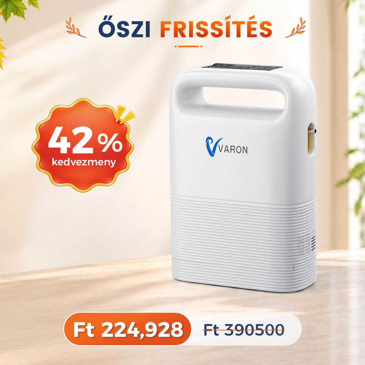 VARON VP-2 Pulse hordozható oxigénkoncentrátor | 93% oxigén, hosszú akkumulátor, CE-jóváhagyás