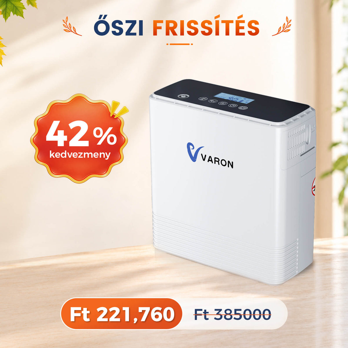 VARON VP-6 folyamatos hordozható oxigénkoncentrátor | 1-6L / perc áramlás, CE-jóváhagyás