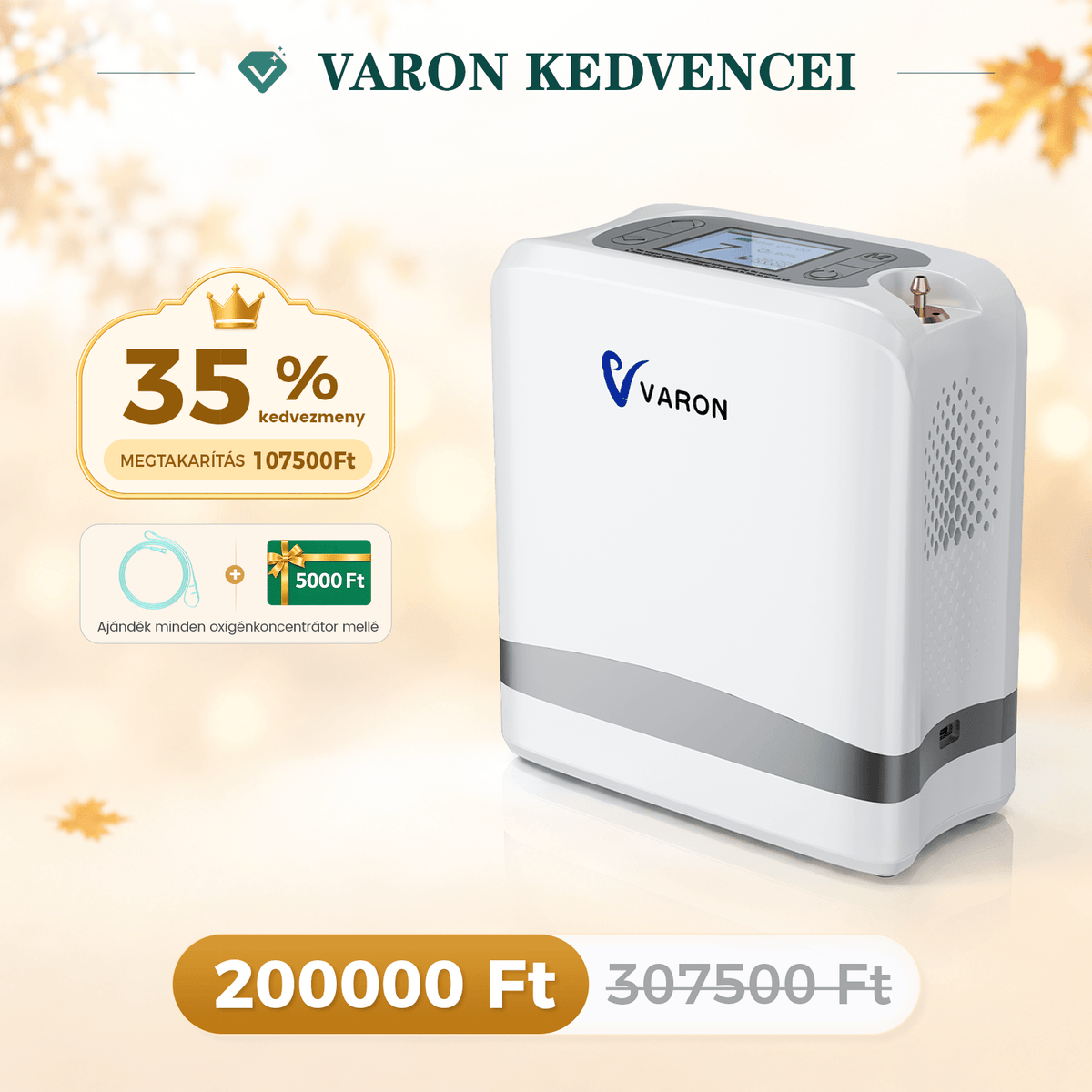 VARON VP-8 Lite | 2 kg-os könnyű pulzusos oxigénkoncentrátor (7 fokozatú áramlás)
