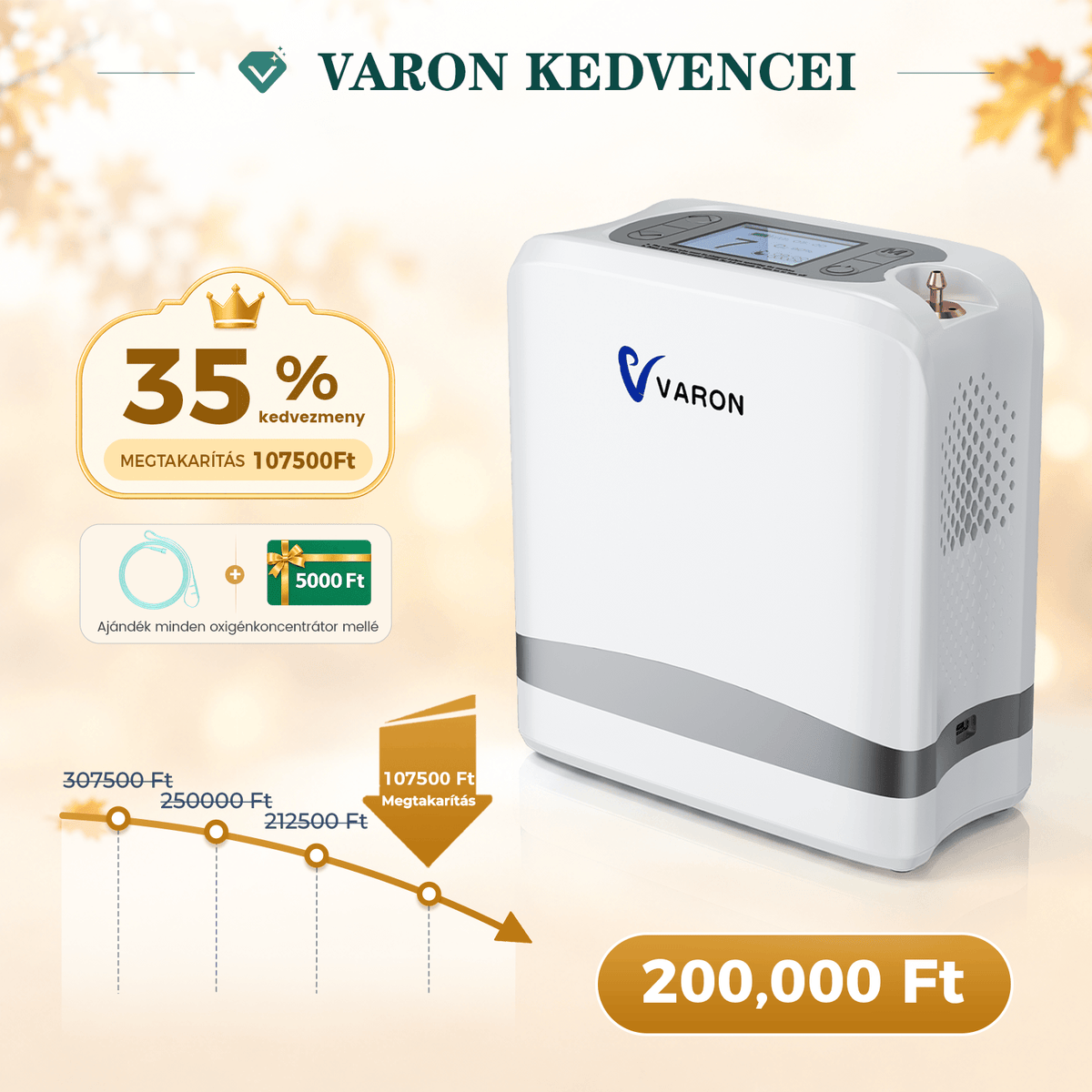 VARON VP-8 Lite | 2 kg-os könnyű pulzusos oxigénkoncentrátor (7 fokozatú áramlás)