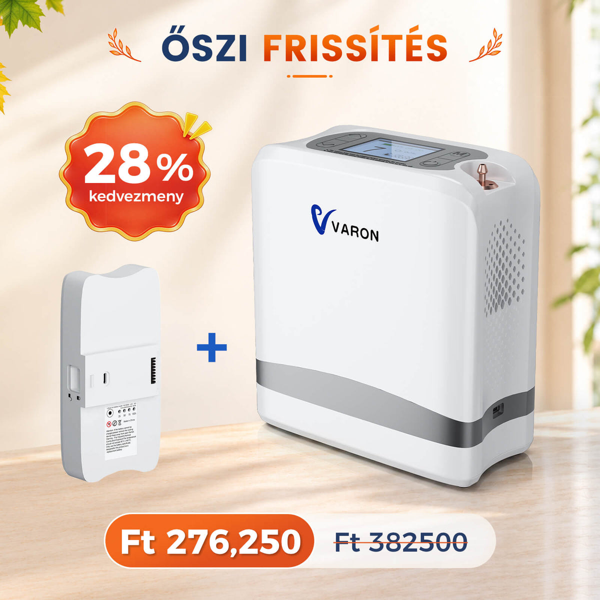 VARON VP-8 Lite | 2 kg-os könnyű pulzusos oxigénkoncentrátor (7 fokozatú áramlás)