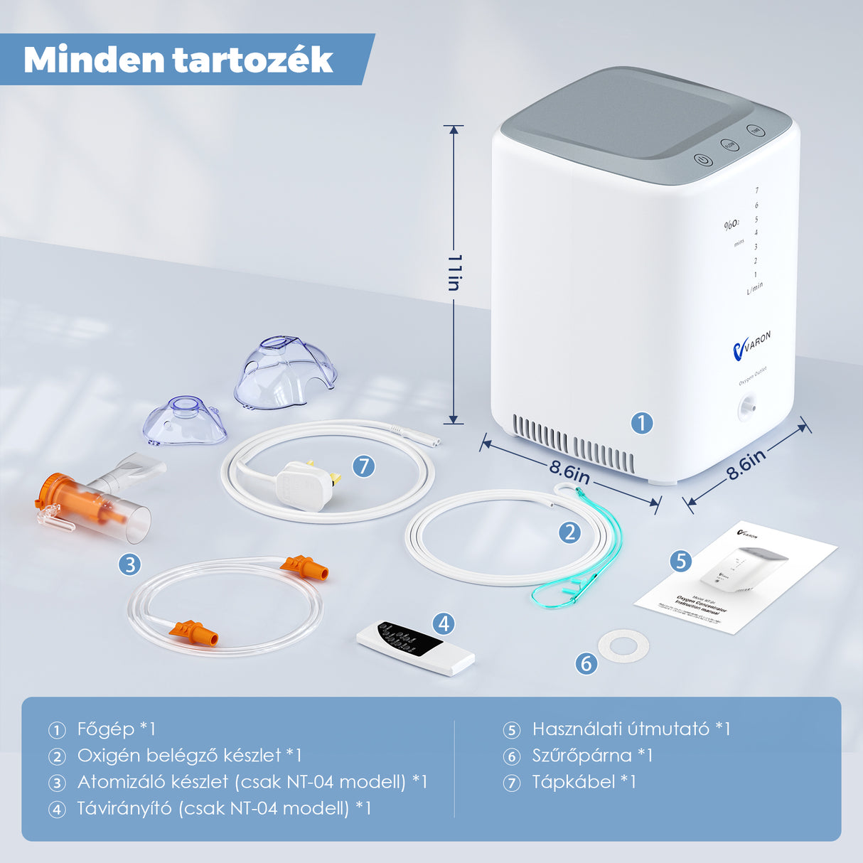 VARON VH-3 otthoni oxigénkoncentrátor | 1-7L / perc kényelmes terápia, CE-jóváhagyás