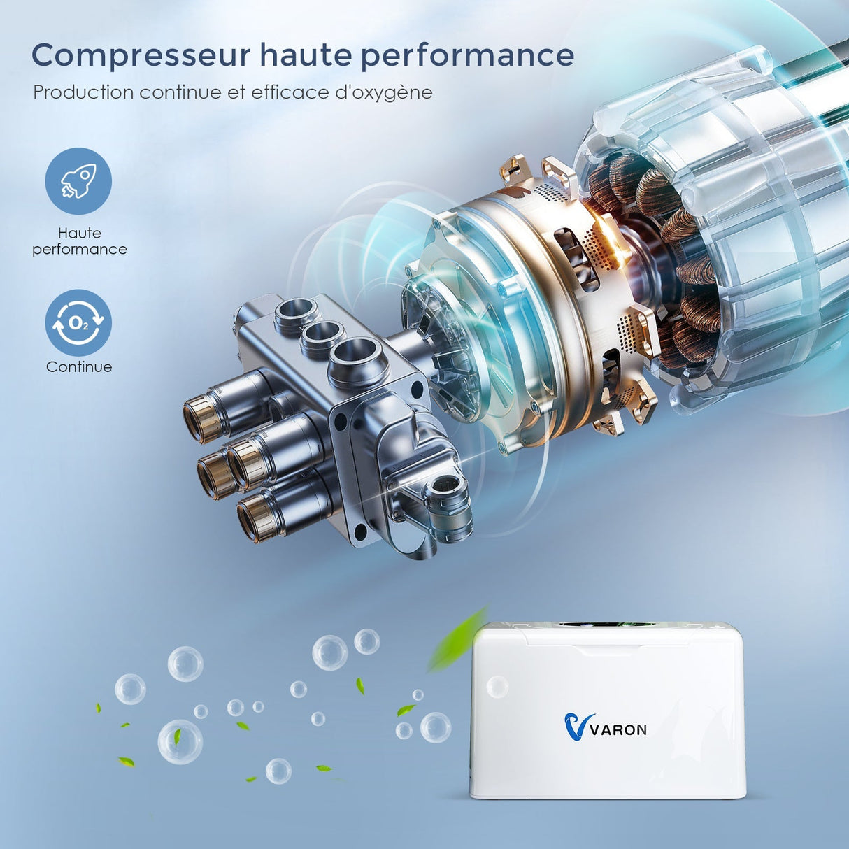 VARON VL-2 Light 3L / perc folyamatos hordozható oxigén-koncentrátor, CE-jóváhagyás