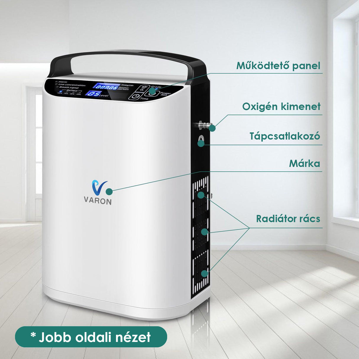 VARON VP-1 Pulse hordozható oxigénkoncentrátor | 24 órás működés, CE-jóváhagyás