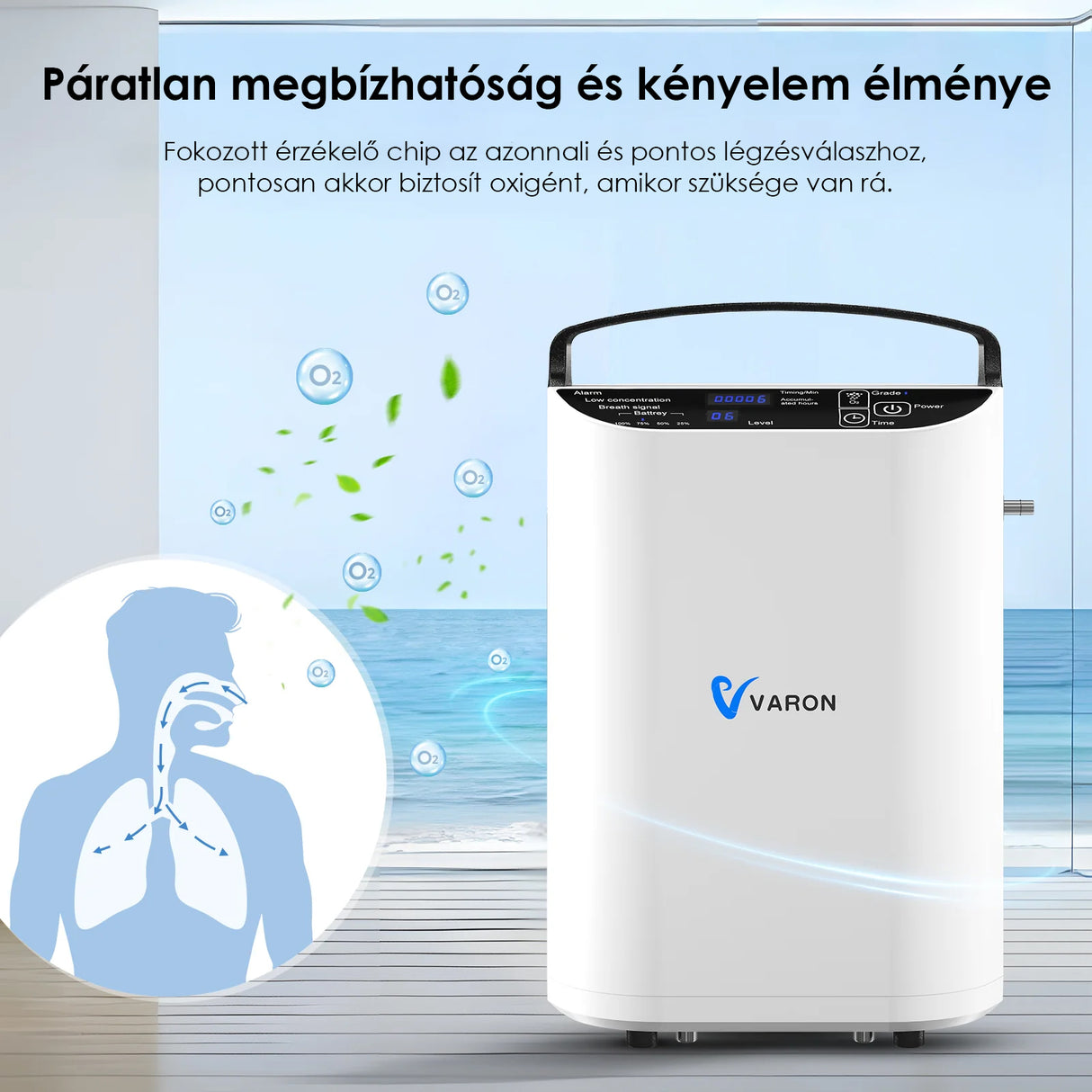 VARON VP-1 Pulse hordozható oxigénkoncentrátor | 24 órás működés, CE-jóváhagyás