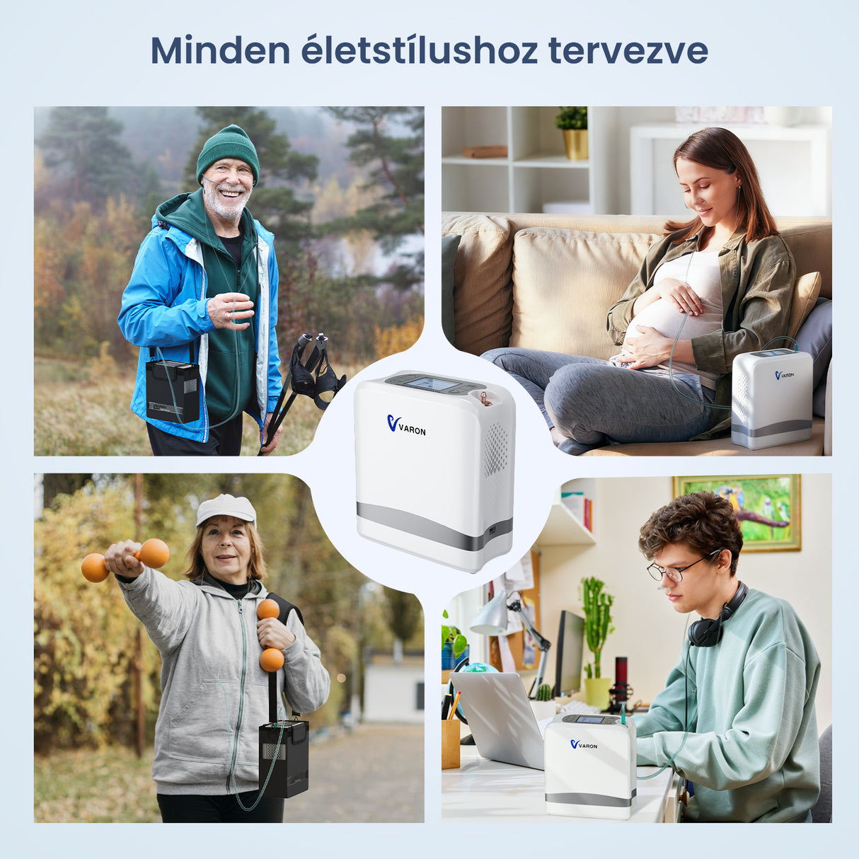 VARON VP-8 Lite | 2 kg-os könnyű pulzusos oxigénkoncentrátor (7 fokozatú áramlás)