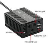 150 W-os autós inverter kettős USB-porttal, 3.1A, 12V-ról 110V/220V feszültségre