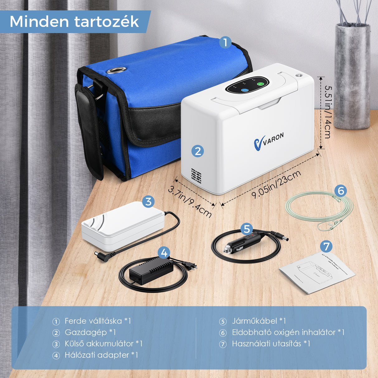 VARON VL-2 Light 3L / perc folyamatos hordozható oxigén-koncentrátor, CE-jóváhagyás
