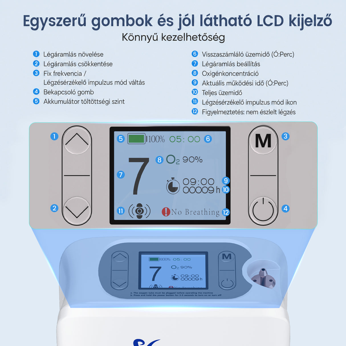 VARON VP-8 Lite | 2 kg-os könnyű pulzusos oxigénkoncentrátor (7 fokozatú áramlás)