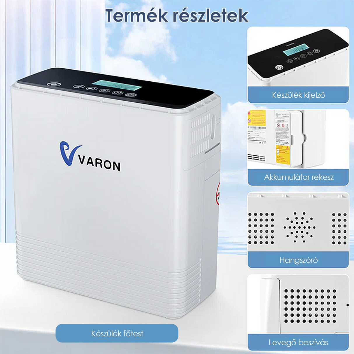 VARON VP-6 folyamatos hordozható oxigénkoncentrátor | 1-6L / perc áramlás, CE-jóváhagyás