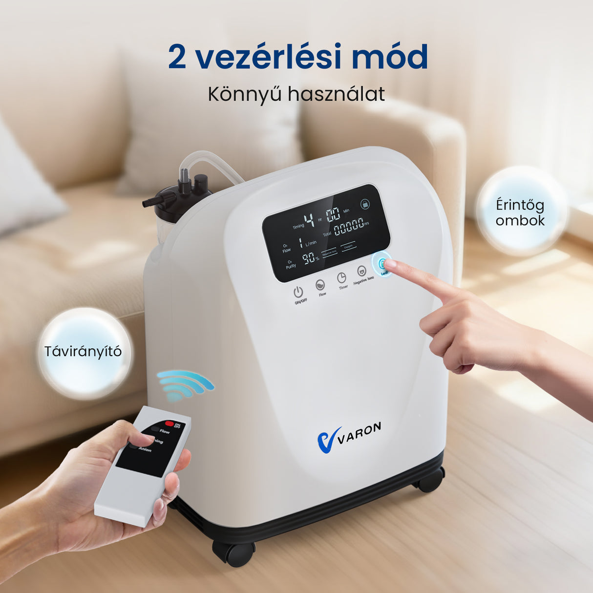 (Előértékesítés) VARON VH-4 Otthoni oxigen koncentrator | 1-9L / perc kényelmes terápia, CE-jóváhagyás