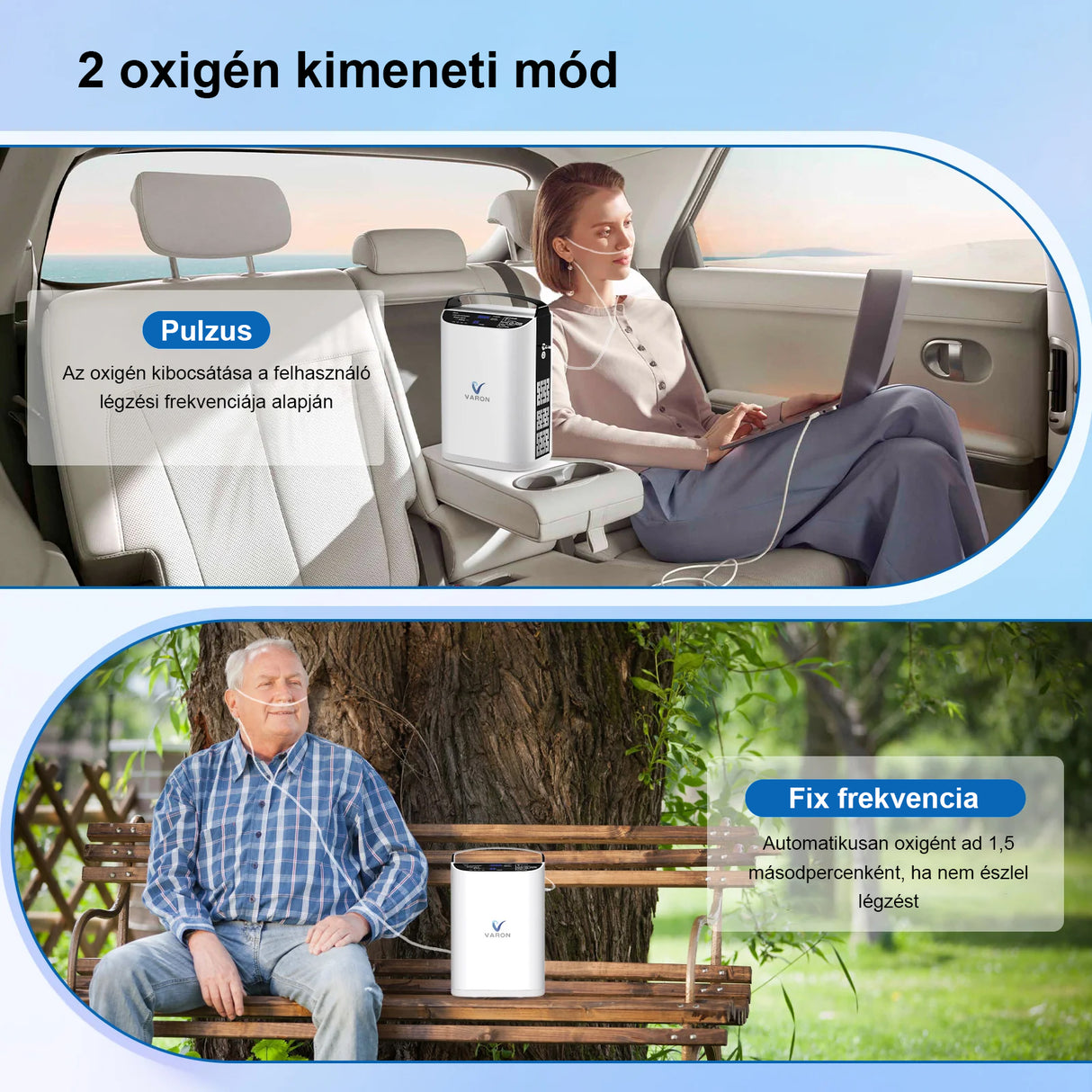 VARON VP-1 Pulse hordozható oxigénkoncentrátor | 24 órás működés, CE-jóváhagyás