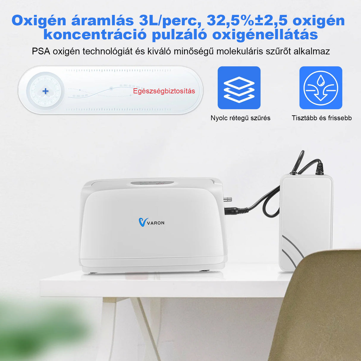 VARON VL-1 impulzus oxigénkoncentrátor | Ideális a mobilitáshoz, CE-jóváhagyás