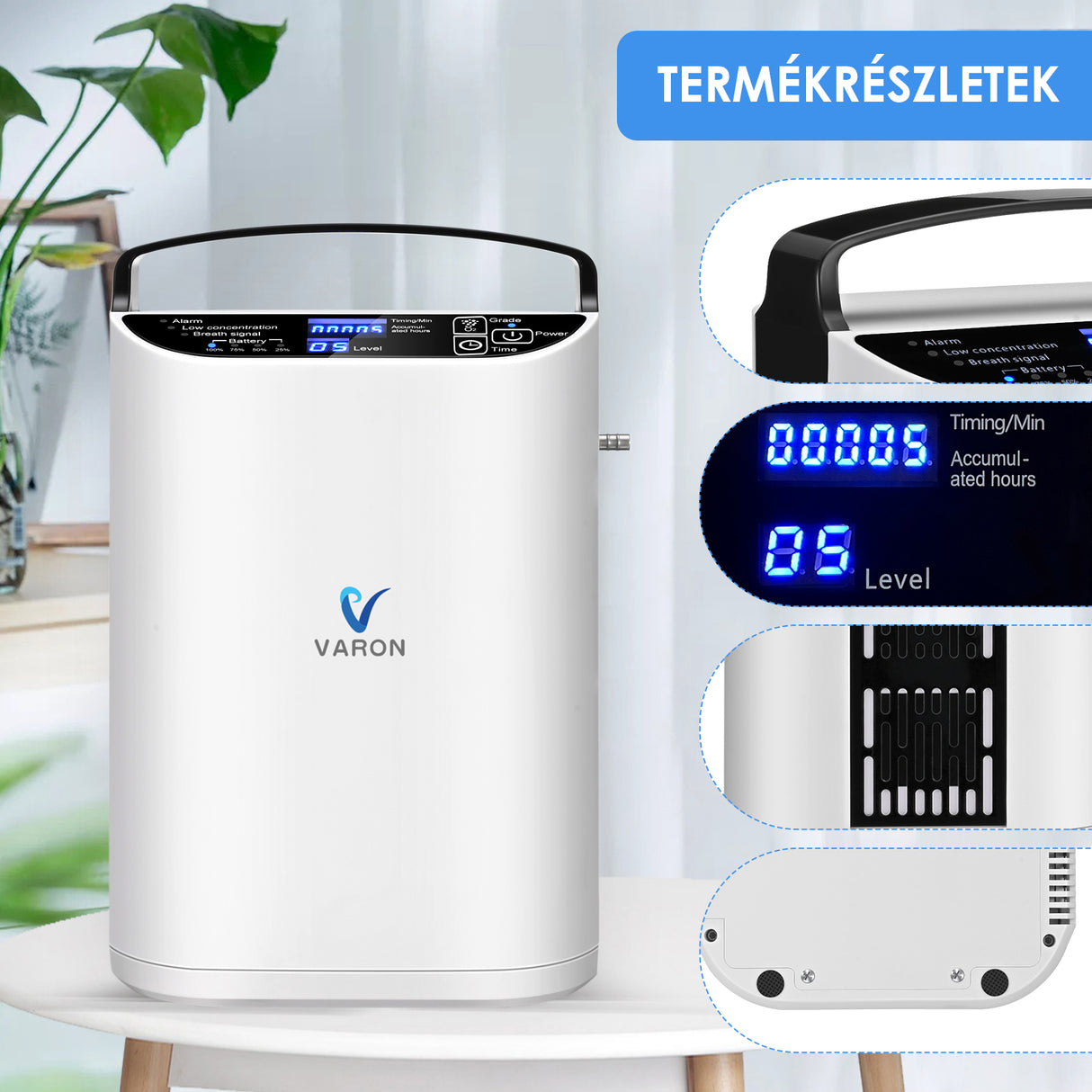 VARON VP-1 Pulse hordozható oxigénkoncentrátor | 24 órás működés, CE-jóváhagyás
