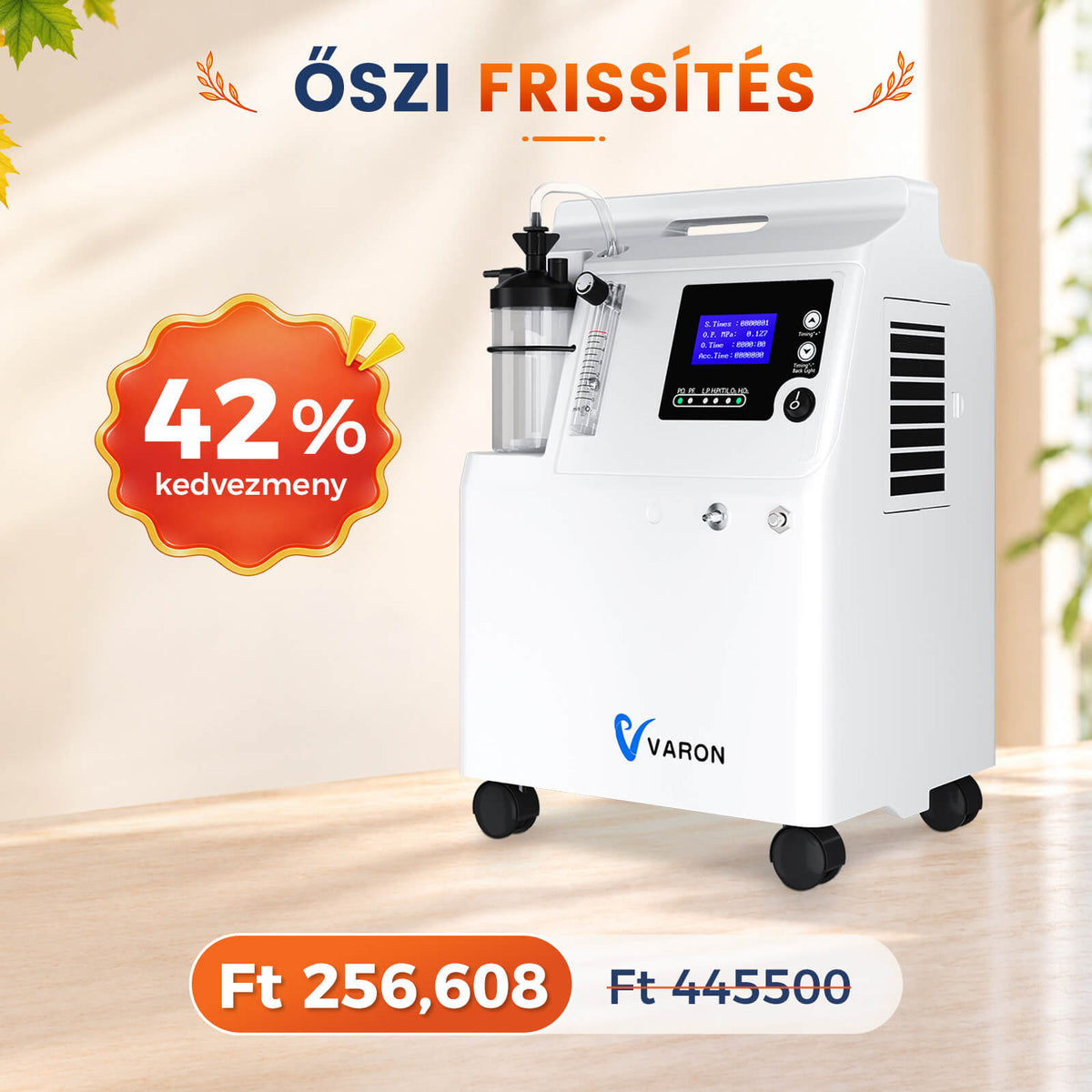 VARON Serene 5L Otthoni oxigen koncentrator | Alacsony zajszint, 72 órás működés FDA-engedélyezve