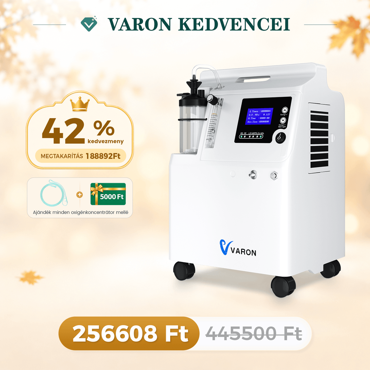 VARON Serene 5L Otthoni oxigen koncentrator | Alacsony zajszint, 72 órás működés FDA-engedélyezve