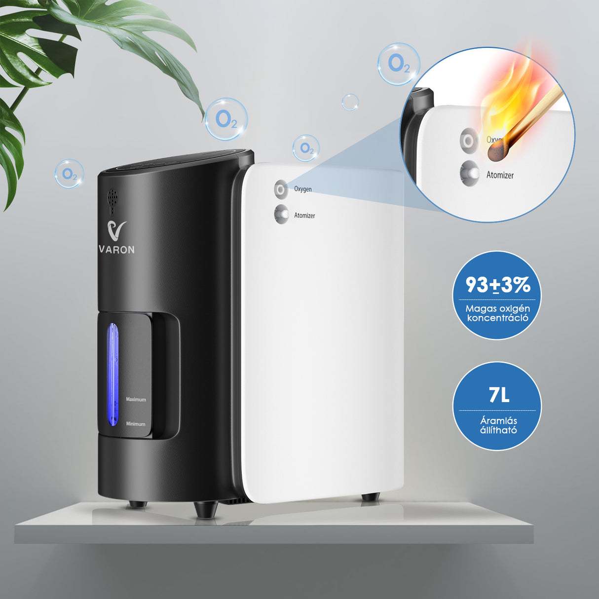 VARON VH-1 otthoni folyamatos oxigénkoncentrátor, csendes és megbízható, CE-minősítéssel