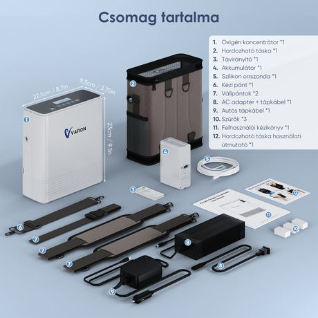 VARON VP-6 hordozható folyamatos oxigénkoncentrátor, nagy áramlású, kültéri használatra