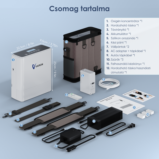 VARON VP-6 hordozható folyamatos oxigénkoncentrátor, nagy áramlású, kültéri használatra