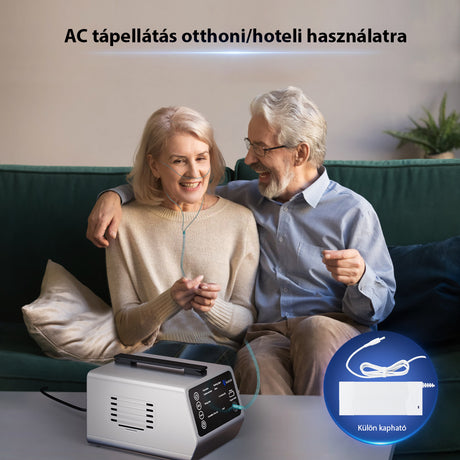 VARON VT-1 hordozható oxigénkoncentrátor, kettős üzemmód, csendes működés, tiszta levegőszűrés