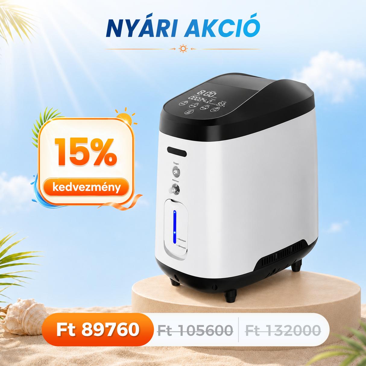 VARON VH-2 Otthoni oxigen koncentrator | 1-7L / perc állítható, 24 órás működés, CE-jóváhagyás