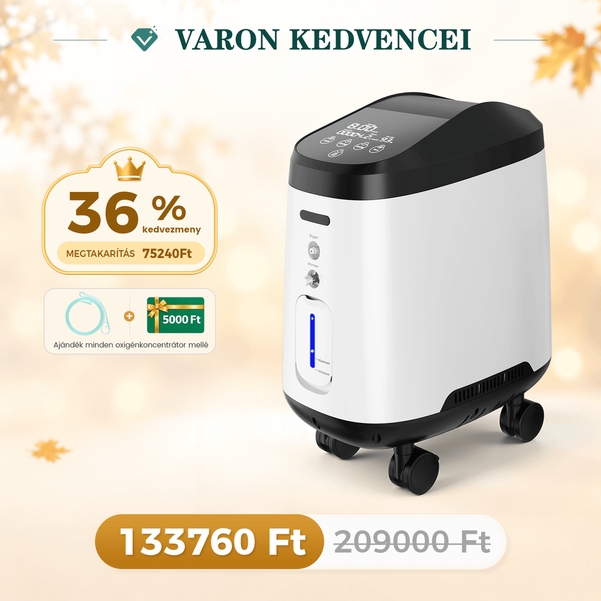 VARON VH-2 PRO Otthoni oxigen koncentrator | 1-9L / perc állítható, 24 órás működés, CE-jóváhagyás