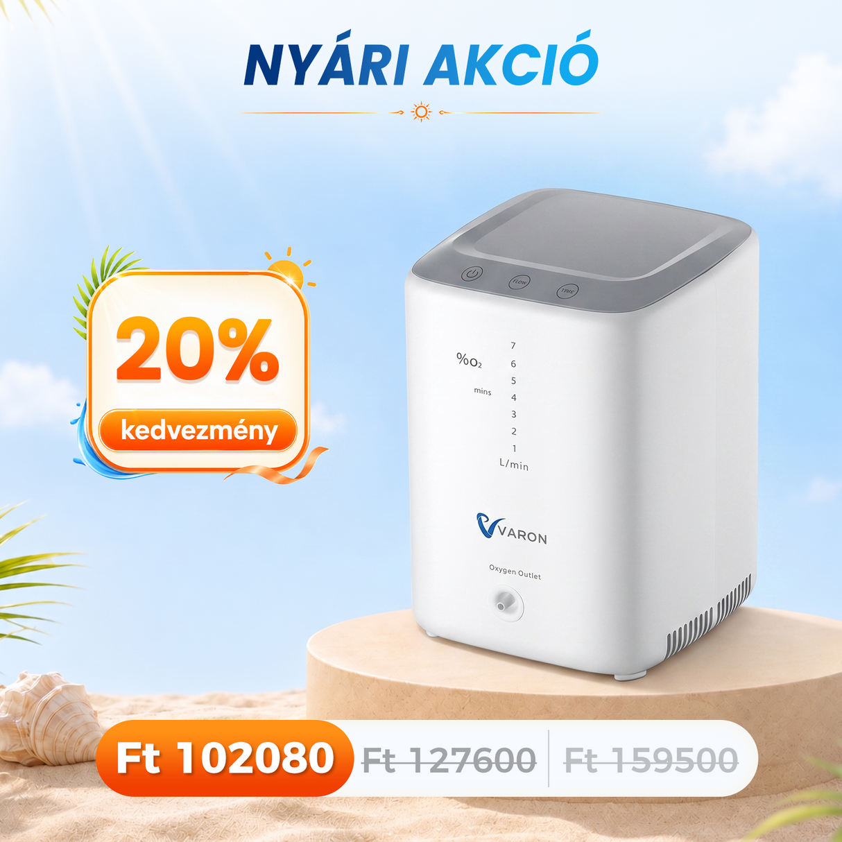 VARON VH-3 Otthoni oxigen koncentrator | 1-7L / perc kényelmes terápia, CE-jóváhagyás