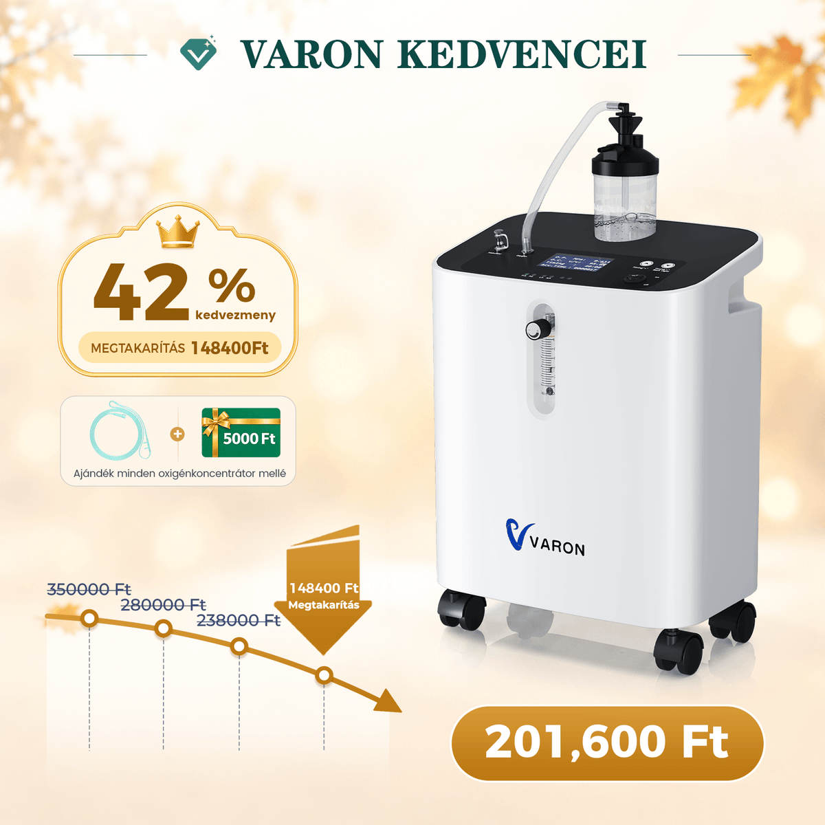 VARON VH-3 PRO Otthoni oxigen koncentrator | 1-10L / perc kényelmes terápia, CE-jóváhagyás