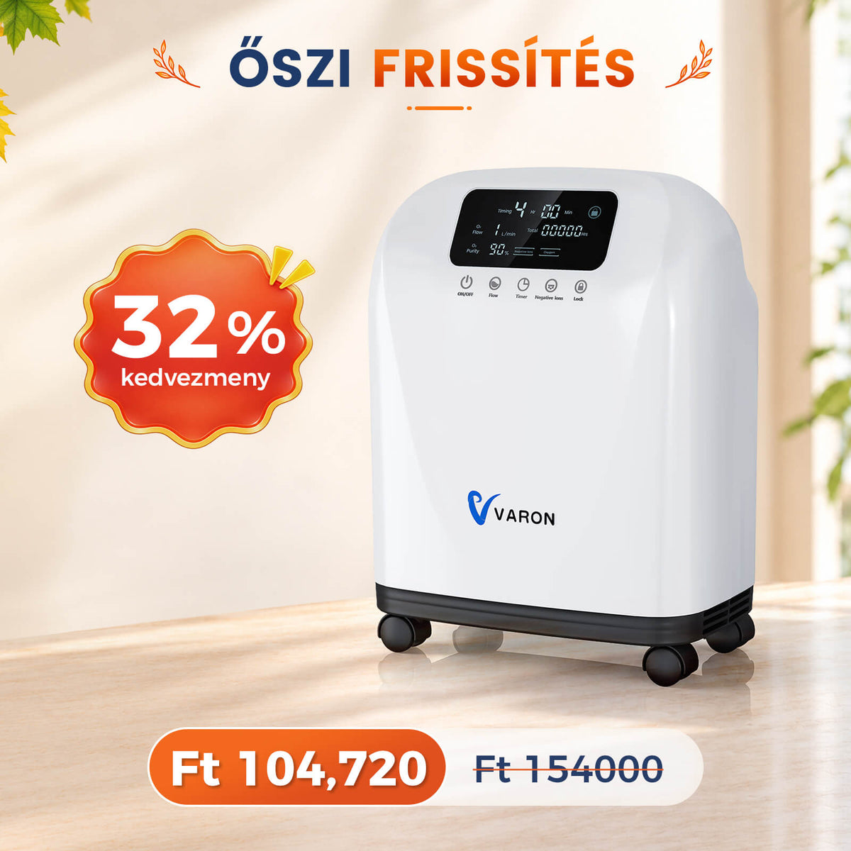 VARON VH-4 Otthoni oxigen koncentrator | 1-9L / perc kényelmes terápia, CE-jóváhagyás