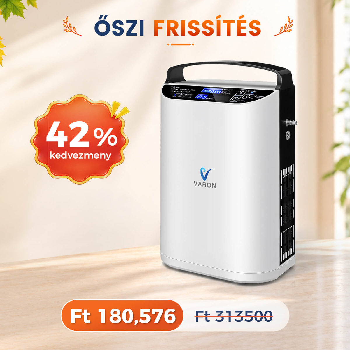 VARON VP-1 Pulse hordozható oxigénkoncentrátor | 24 órás működés, CE-jóváhagyás