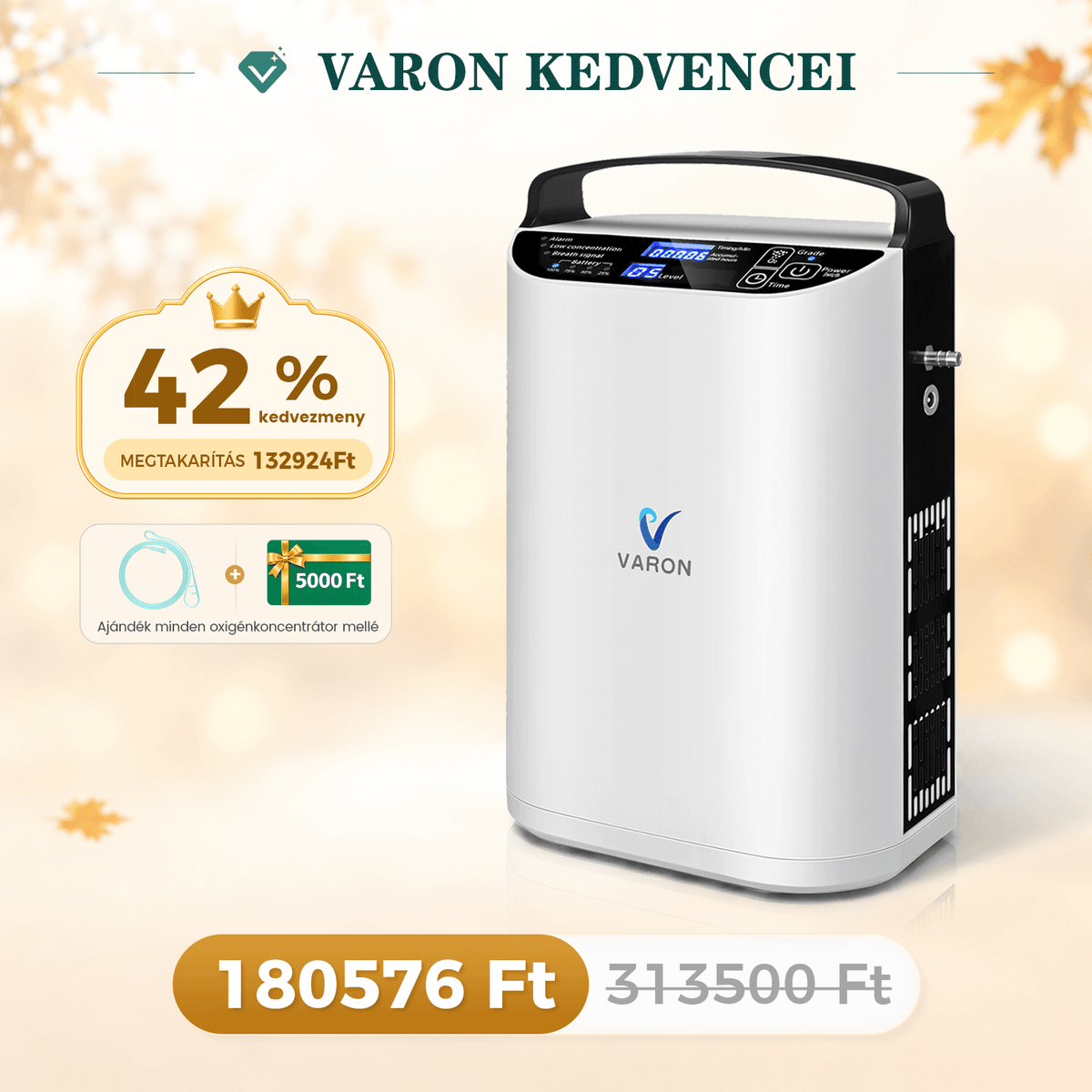 VARON VP-1 Pulse hordozható oxigénkoncentrátor | 24 órás működés, CE-jóváhagyás