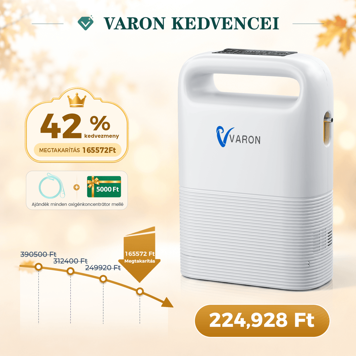 VARON VP-2 Pulse hordozható oxigénkoncentrátor | 93% oxigén, hosszú akkumulátor, CE-jóváhagyás