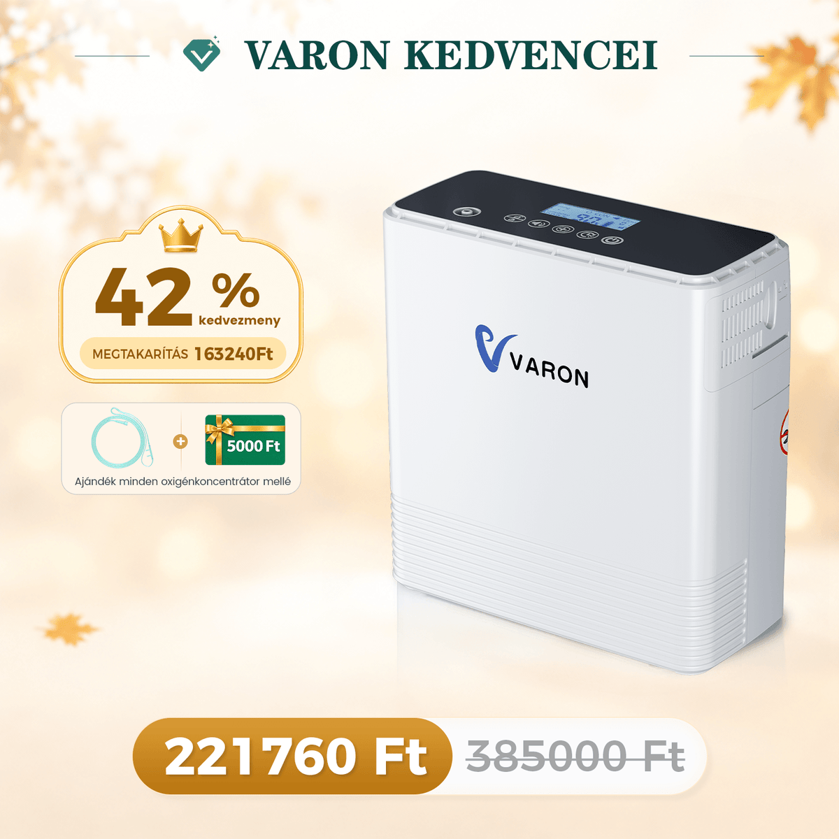 VARON VP-6 folyamatos hordozható oxigénkoncentrátor | 1-6L / perc áramlás, CE-jóváhagyás