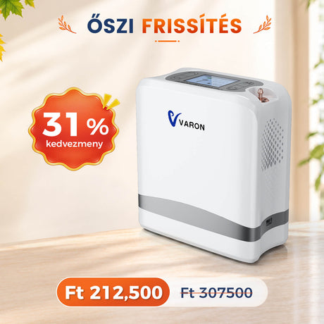 VARON VP-8 Lite | 2 kg-os könnyű pulzusos oxigénkoncentrátor (7 fokozatú áramlás)