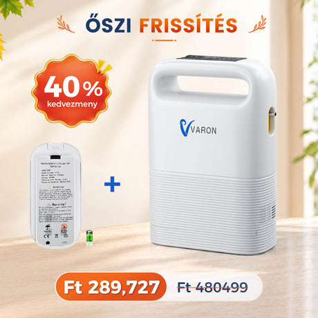 VARON VP-2 Pulse hordozható oxigénkoncentrátor | 93% oxigén, hosszú akkumulátor, CE-jóváhagyás